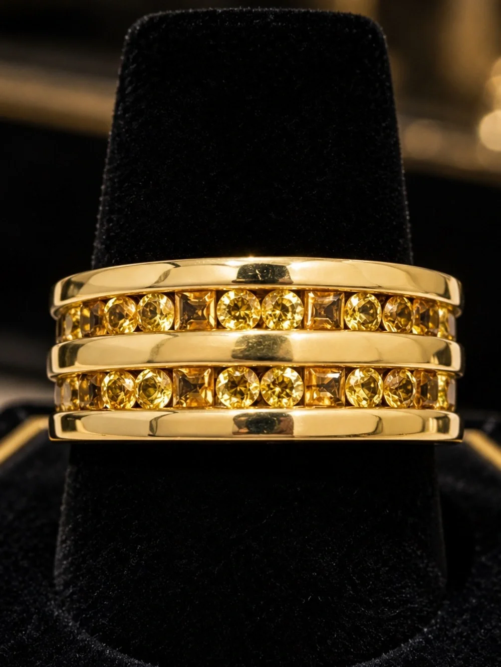Vintage Galaxy Ring Round & Square Champagne CZ Citrine Yellow Sapphire | RARE